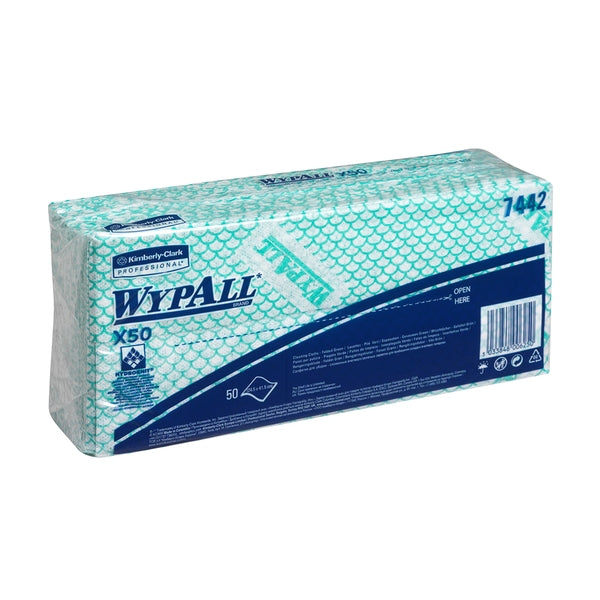 7442 Wypall X50 Cleaning I/Fold Green Cloth - Pack of 50 (Case of 6)