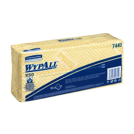 7443 Wypall X50  I/Fold Yellow Cleaning Cloth - Pack of  50 (Case of  6)